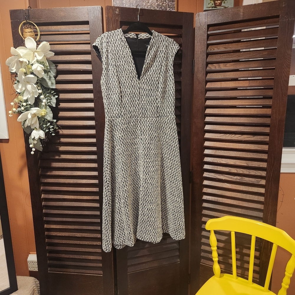 Andrew Marc Black and White Patterned Midi Dress